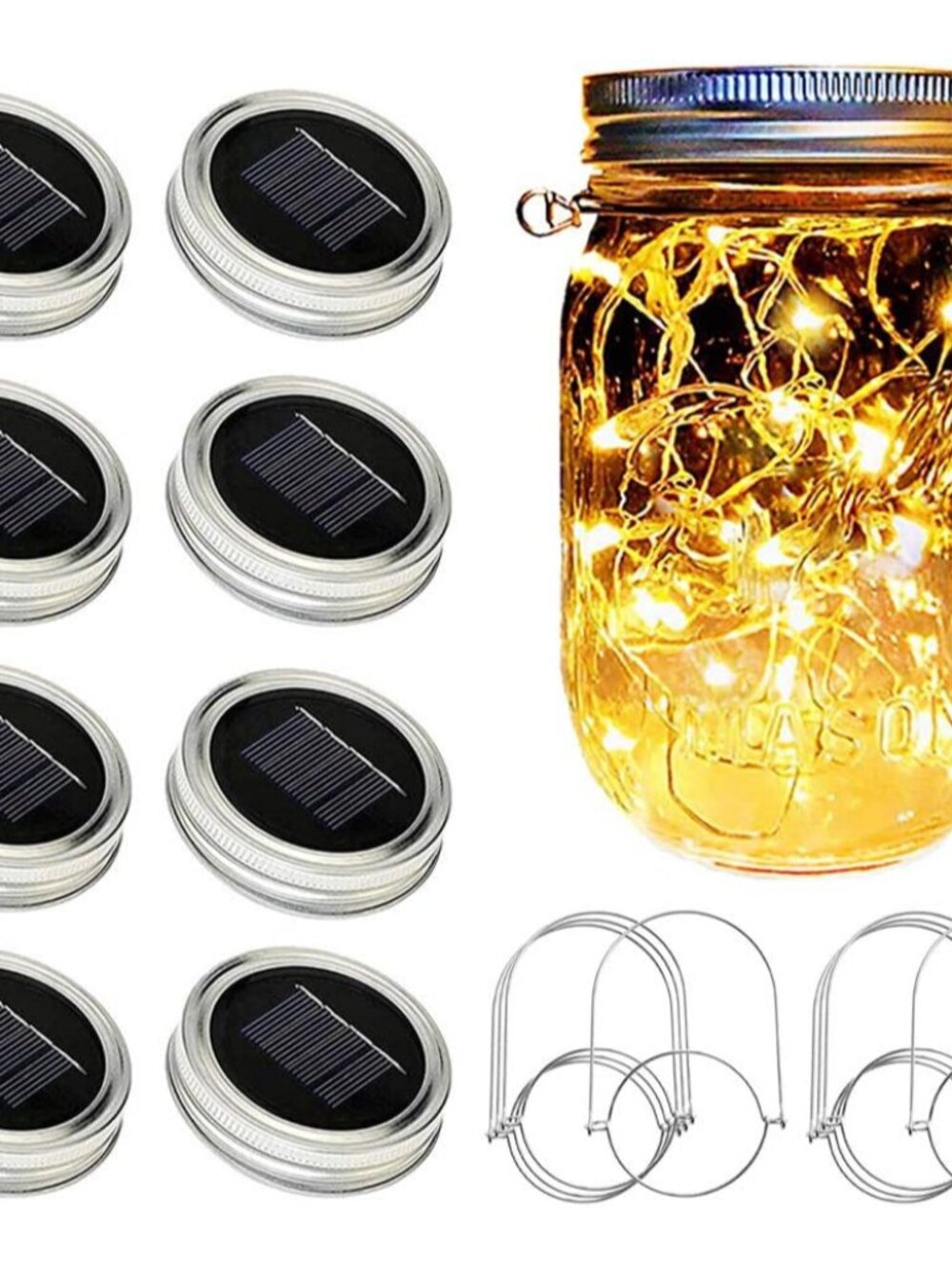 Solar Mason Jar Lights [Updated], 8 Pack 20 LED Waterproof Fairy Firefly Jar Lid